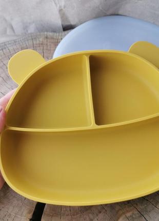 Дитяча силіконова секційна тарілочка ведмедик на примосці
