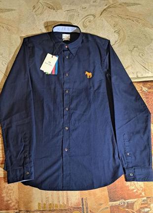 Рубашка ps paul smith oxford tailored fit, темно-синяя1 фото