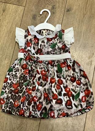 Красивое летнее платье в леопардовый принт с вишенками lome baby