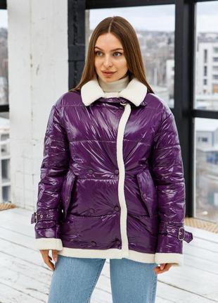 Демисезонная куртка к-254лак фиолетовый6 фото