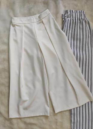 Белые кюлоты короткие кроп штаны бриджи длинные шорты бермуды широкие высокая талия посадка4 фото