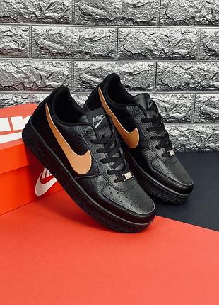 Мужские черные кроссовки nike air force 1, кеды найк аир форс натуральная кожа