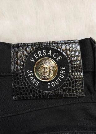 Черные штаны брюки джинсы тонкие стрейч высокая талия посадка versace слоучи прямые широк10 фото