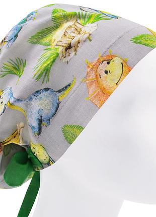 Медична шапочка шапка жіноча тканинна бавовняна багаторазова принт динозаври