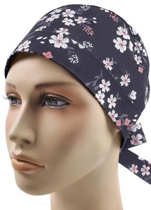 Медицинская шапочка шапка женская тканевая хлопковая многоразовая принт нежные цветочки4 фото