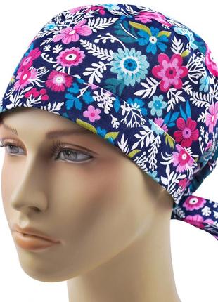 Медична шапочка шапка жіноча тканинна бавовняна багаторазова принт квіти4 фото