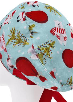Медична шапочка шапка жіноча тканинна бавовняна багаторазова принт новорічний білий ведмідь2 фото