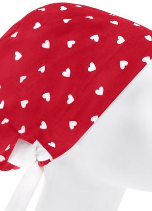 Медицинская шапочка шапка женская тканевая хлопковая многоразовая принт сердца на красном1 фото