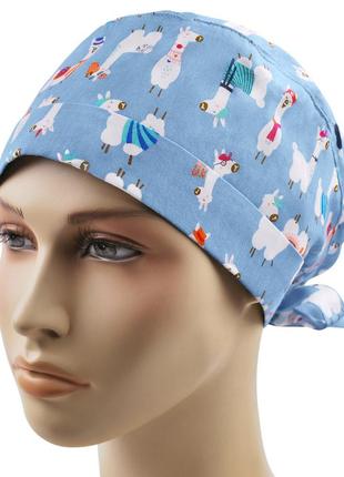 Медична шапочка шапка жіноча тканинна бавовняна багаторазова принт лами4 фото