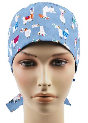 Медична шапочка шапка жіноча тканинна бавовняна багаторазова принт лами5 фото