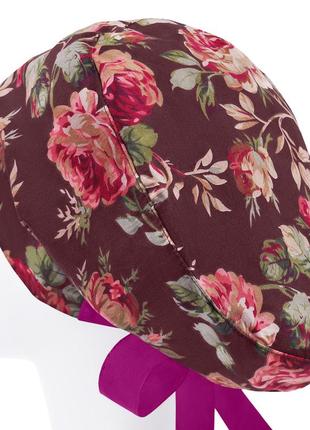 Медицинская шапочка шапка женская тканевая хлопковая многоразовая принт розы на бордо2 фото