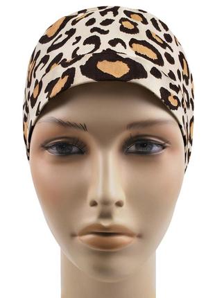 Медицинская шапочка шапка женская тканевая хлопковая многоразовая принт леопард коричневый5 фото