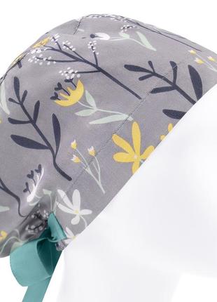 Медицинская шапочка шапка женская тканевая хлопковая многоразовая принт листья