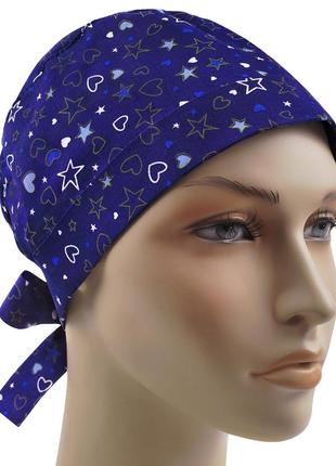 Медична шапочка шапка жіноча тканинна бавовняна багаторазова принт серця зірки3 фото