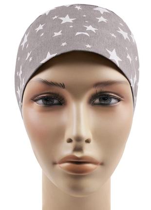 Медицинская шапочка шапка женская тканевая хлопковая многоразовая принт звезды белые5 фото