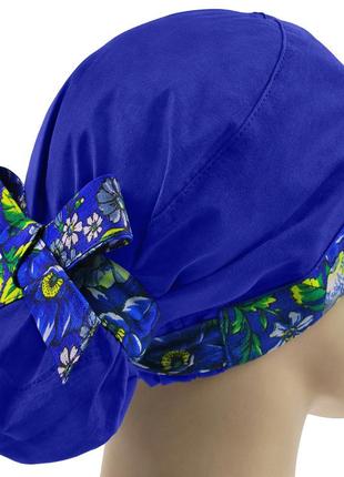 Медична шапочка шапка жіноча тканинна бавовняна багаторазова принт квітковий синій3 фото