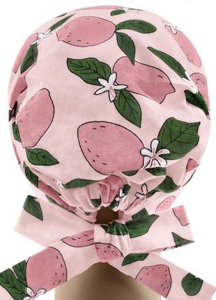 Медична шапочка шапка жіноча тканинна бавовняна багаторазова принт лимони рожеві2 фото