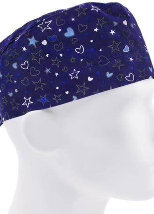 Медицинская шапочка шапка мужская тканевая хлопковая многоразовая принт звезды на синем1 фото