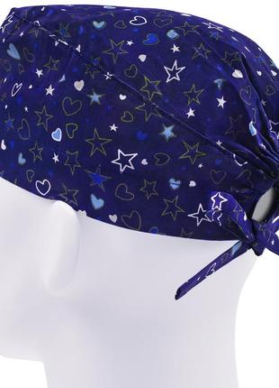 Медицинская шапочка шапка мужская тканевая хлопковая многоразовая принт звезды на синем2 фото