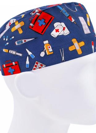 Медицинская шапочка шапка мужская тканевая хлопковая многоразовая принт аптечка1 фото