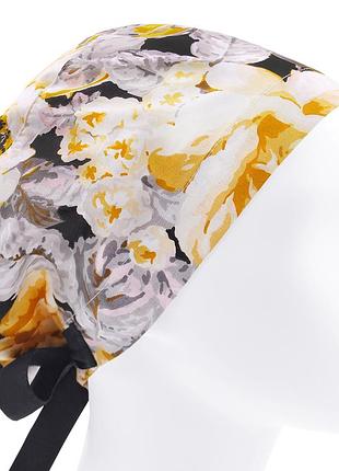 Медицинская шапочка шапка женская тканевая хлопковая многоразовая принт шиповник