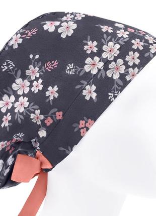 Медицинская шапочка шапка женская тканевая хлопковая многоразовая принт цветы на графите
