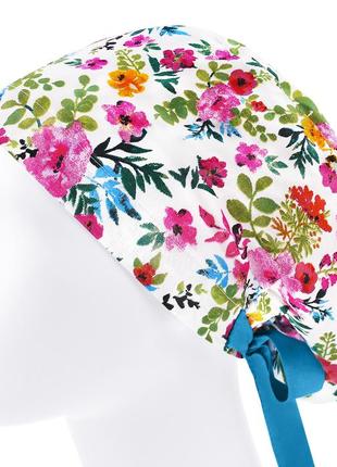 Медична шапочка шапка жіноча тканинна бавовняна багаторазова принт квіти3 фото