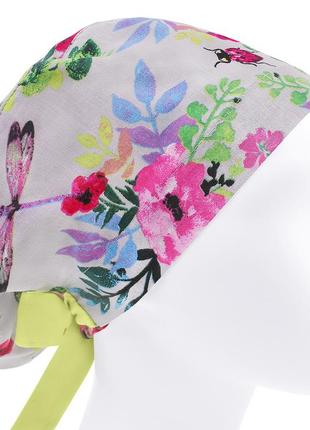 Медична шапочка шапка жіноча тканинна бавовняна багаторазова принт квіти метелик лимонниця