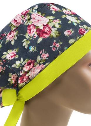 Медицинская шапочка шапка женская тканевая хлопковая многоразовая принт цветы1 фото