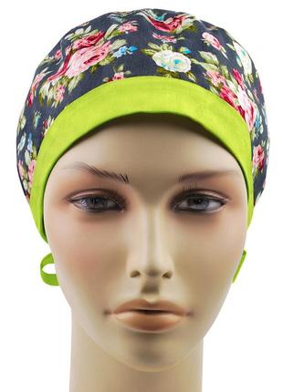 Медицинская шапочка шапка женская тканевая хлопковая многоразовая принт цветы6 фото