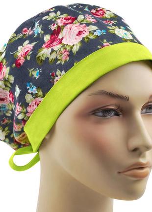 Медицинская шапочка шапка женская тканевая хлопковая многоразовая принт цветы4 фото