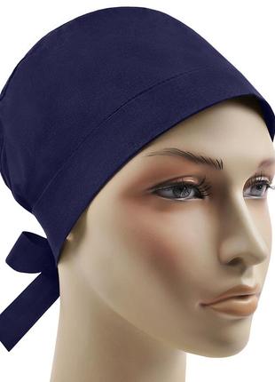 Медична шапочка шапка жіноча тканинна бавовняна багаторазова однотонна темно-синя3 фото