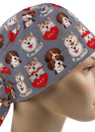 Медична шапочка шапка жіноча тканинна бавовняна багаторазова принт собаки із серцем