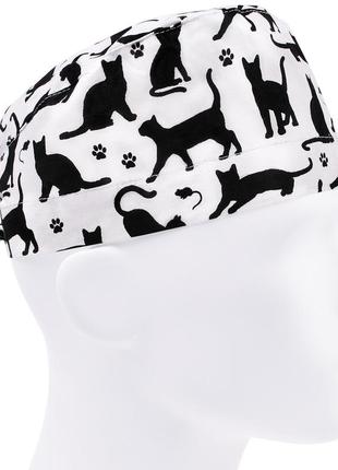 Медицинская шапочка шапка мужская тканевая хлопковая многоразовая принт коты