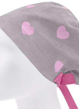 Медицинская шапочка шапка женская тканевая хлопковая многоразовая принт сердечки розовые3 фото