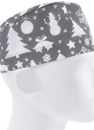 Медична шапочка чоловіча тканинна бавовняна багаторазова принт новорічний сніговик олень ялинка