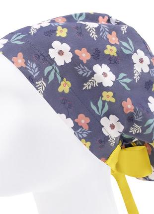 Медична шапочка шапка жіноча тканинна бавовняна багаторазова принт квіти на джинсовому3 фото