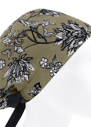 Медицинская шапочка шапка женская тканевая многоразовая принт цветы
