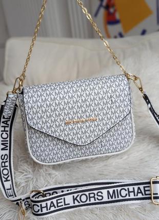 Белая маленькая сумка клатч через плечо на широком ремешке модная мини сумочка кросс-боди1 фото