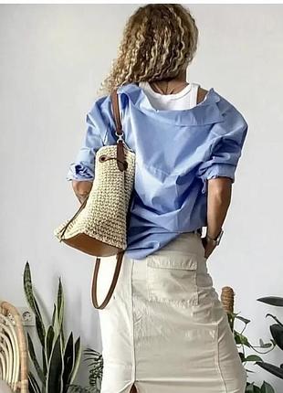 Блакитна фірмова сорочка оверсайз