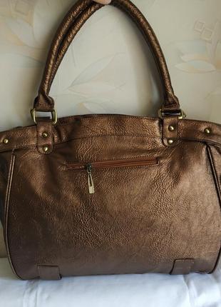 Новая вместительная сумка цвета коричневый металлик5 фото