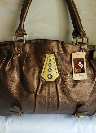 Новая вместительная сумка цвета коричневый металлик2 фото