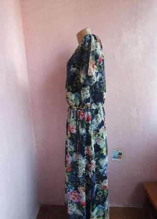 Длинное шифоновое платье в цветах4 фото