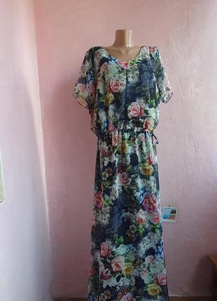 Довге шифонове плаття в квітах1 фото