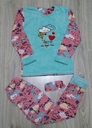 Подростковые теплые детские пижамы флис махра для девочки, 8-10 лет, разные1 фото