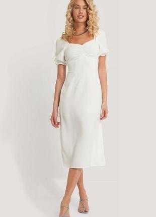 Белое летнее платье миди с коротким рукавом  na-kd 38, м,  46
