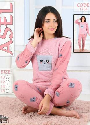 Подростковые теплые детские пижамы флис махра для девочки, 11-14 лет, разные1 фото