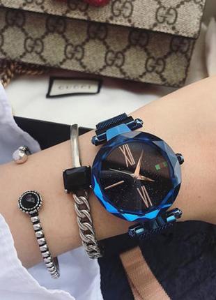 Женские часы starry sky watch на магнитной застёжке синие3 фото