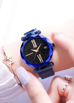 Женские часы starry sky watch на магнитной застёжке синие5 фото