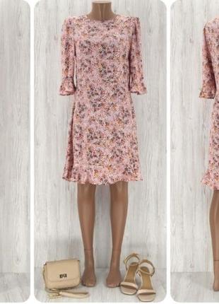 Новое!нежное натуральное пудровое платье- мини миди с рюшей / платье с воланом m&amp;s4 фото